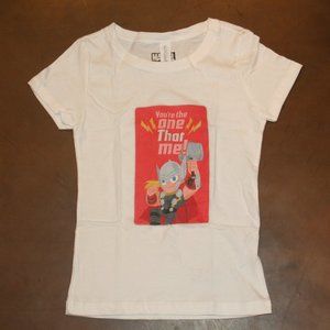 MARVEL You're the One Thor Me Valentine's Day Girls White T-Shirt XS (3/4) NEW